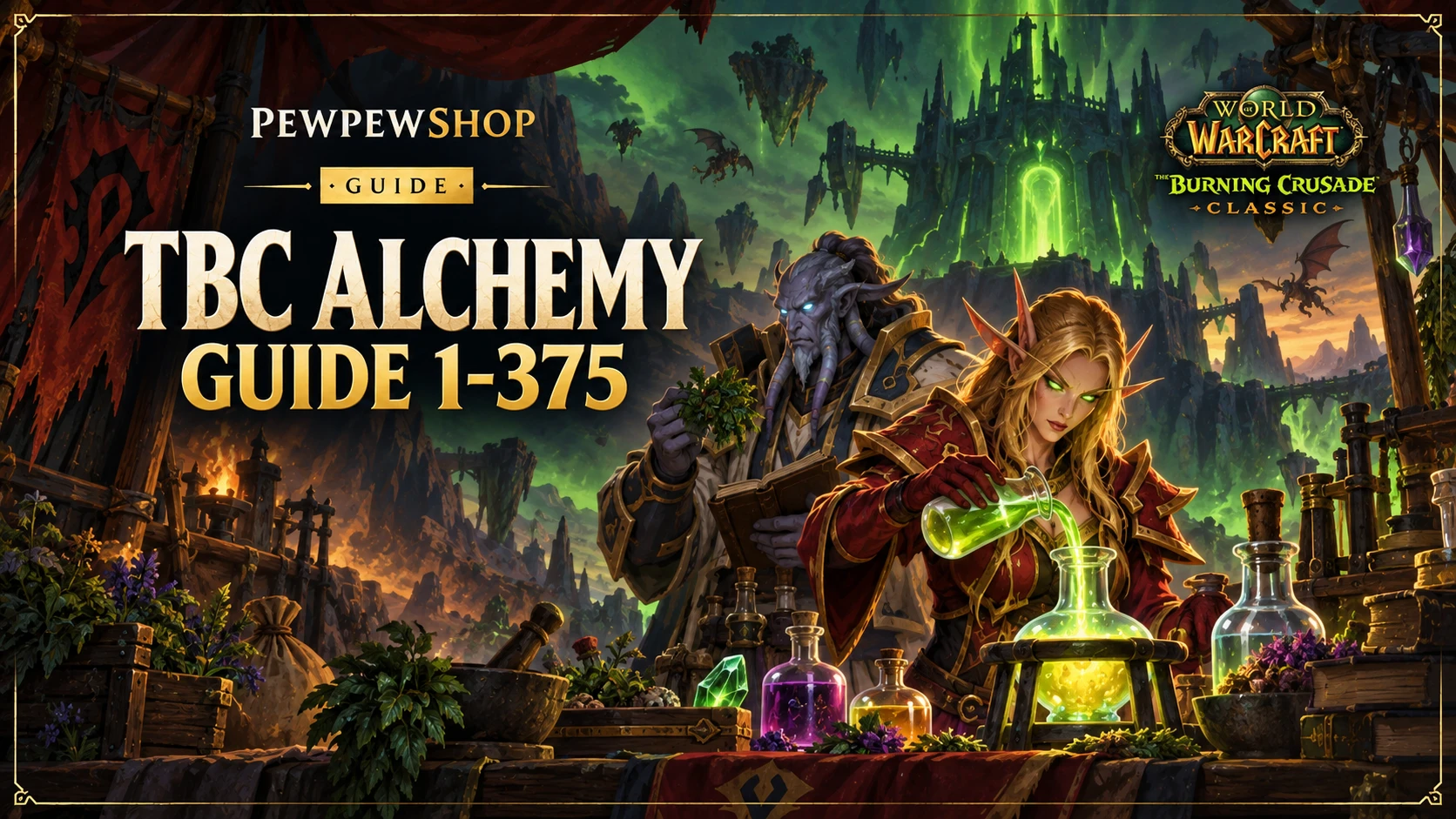 TBC Classic Alchemy leveling guide 1-375 with trainer locations and material list