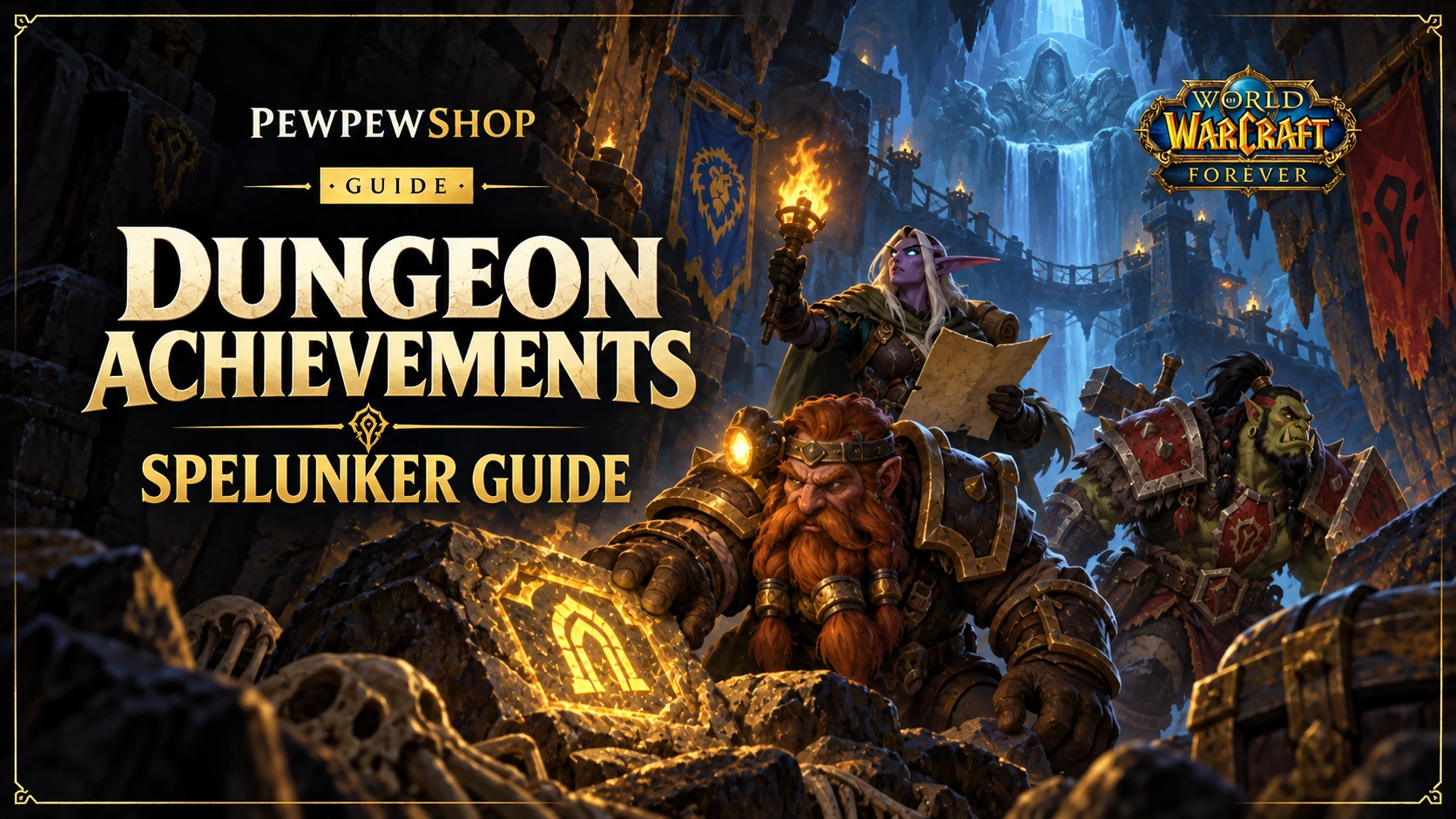WoW Forever Dungeon Achievements: Novice, Experienced & Master Spelunker — PEWPEWSHOP boosting guide