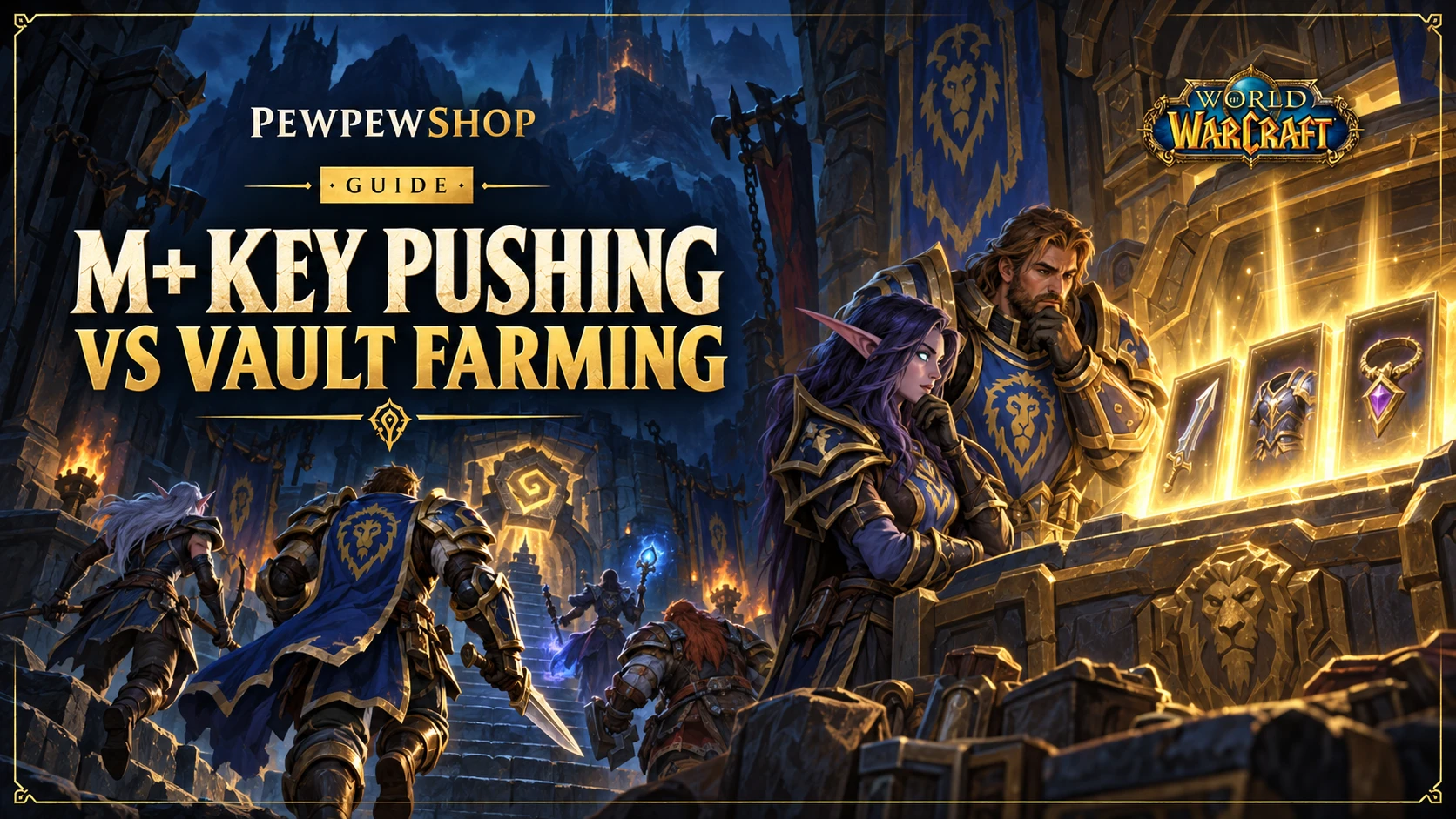 M+ Key Pushing vs Great Vault Farming: Which Boost Fits — PEWPEWSHOP boosting guide