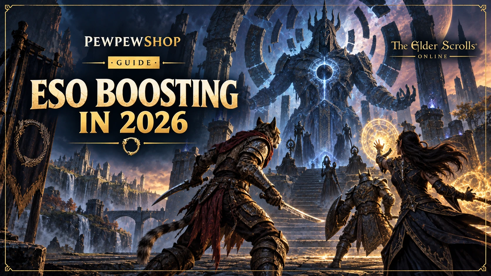 ESO Boosting in 2026: Trials Carries, Vateshran & Dungeon Hardmode Skins — PEWPEWSHOP boosting guide