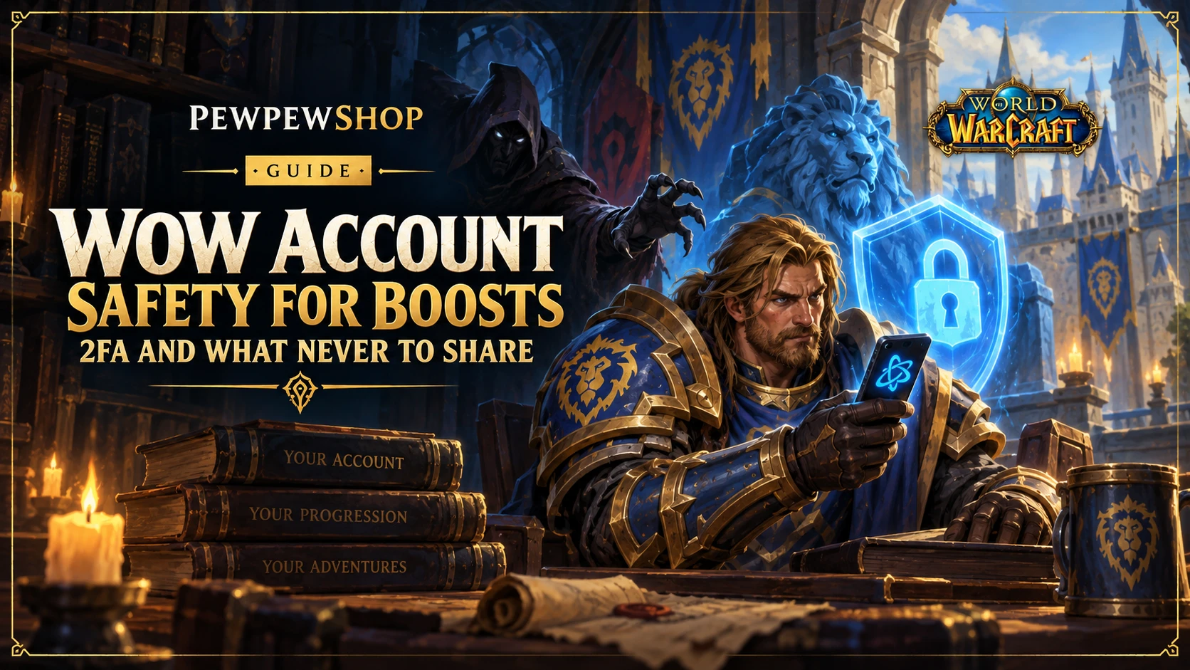 WoW Account Safety for Boosts: 2FA and What Never to Share — PEWPEWSHOP boosting guide
