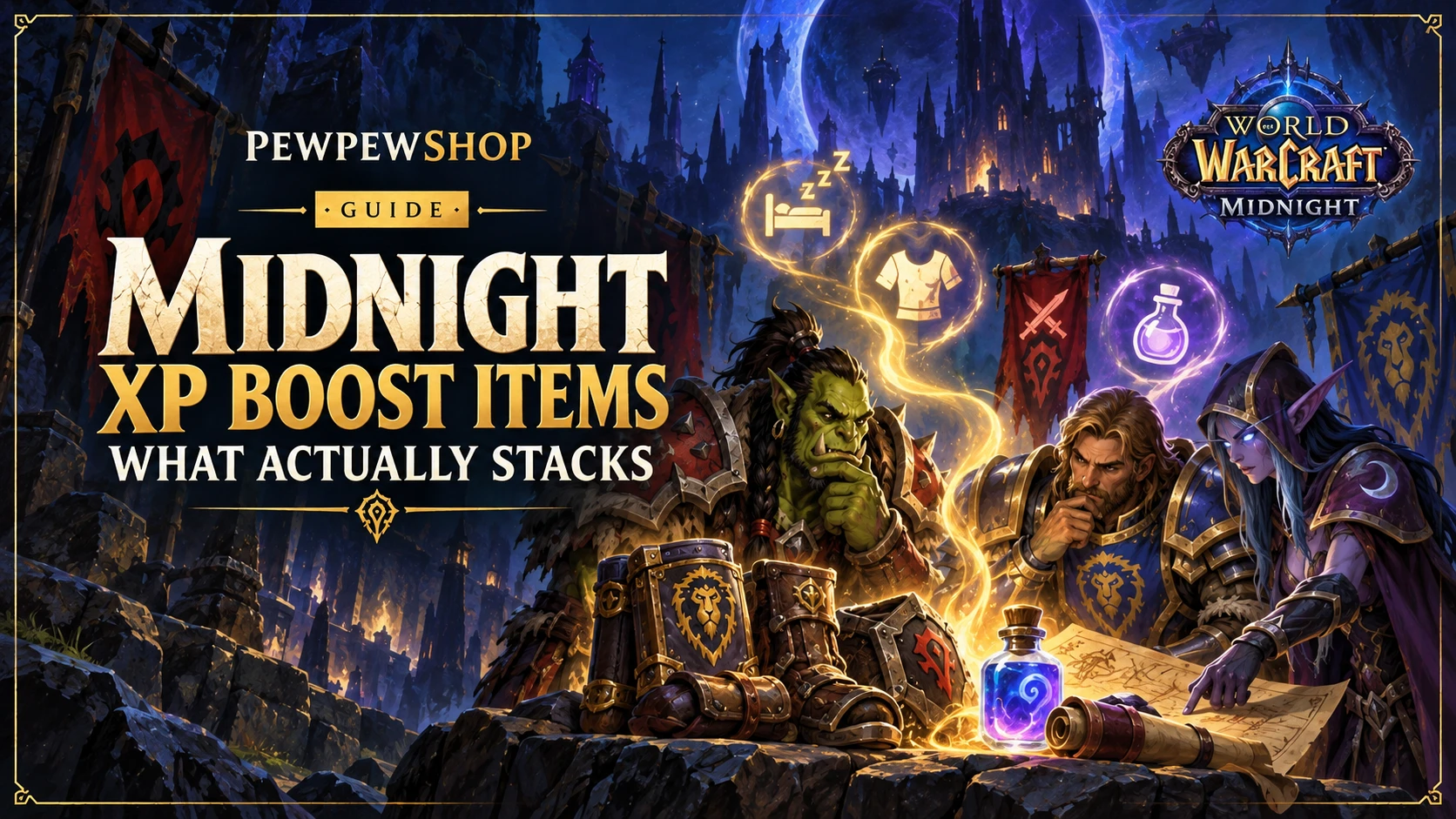 WoW Midnight XP Boost Items: What Actually Stacks — PEWPEWSHOP boosting guide
